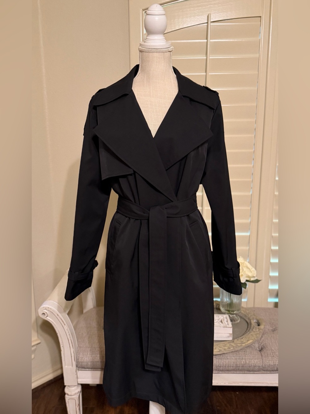 Worthington Black Belted Classic Wrap Trench Coat